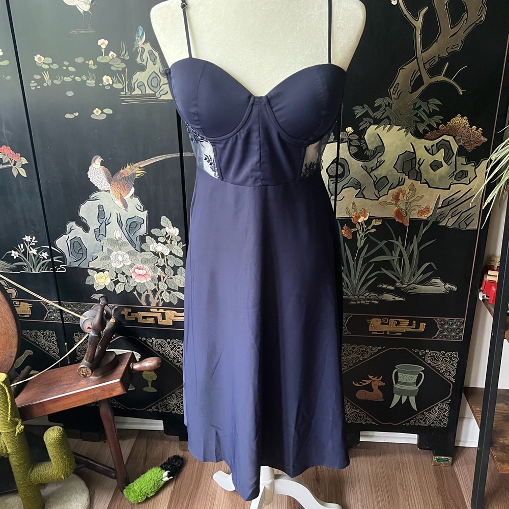 Boohoo Navy Lace Bustier Chemise